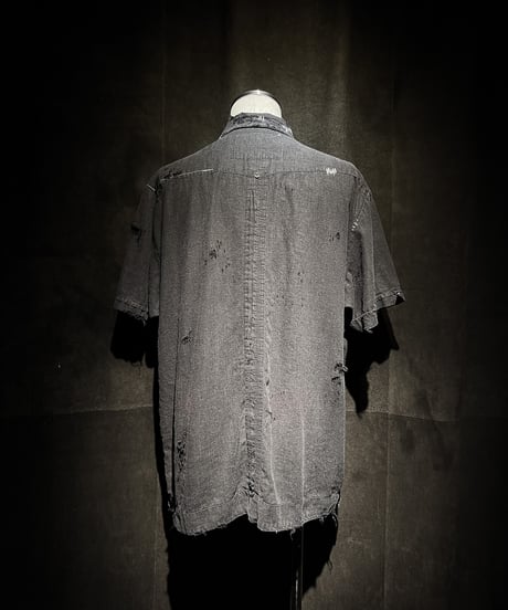 Distressed Linen Cuban Shirt - Black