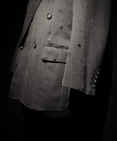 Faded Herringbone Distressed Double-Breasted Jacket