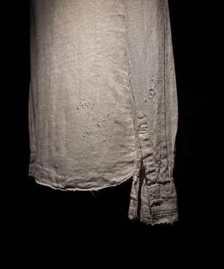 Vintage damage Linen Stand Collar Shirt - Beige