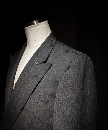 Faded Herringbone Distressed Double-Breasted Jacket