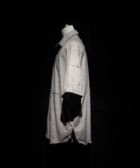 Faded Open Collar Oversized Shirt - Ash Grey