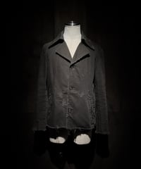 Faded Black Distressed Twill Tailored Jacket