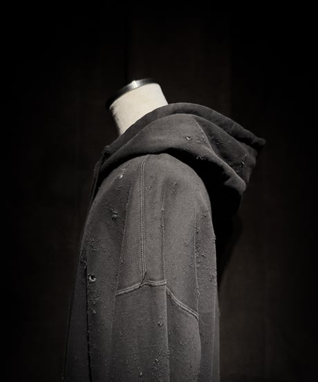 Faded Old Black Distressed Pullover Hoodie