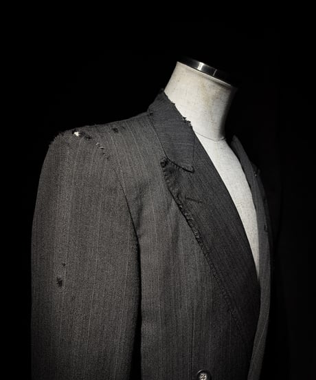 Faded Herringbone Distressed Double-Breasted Jacket