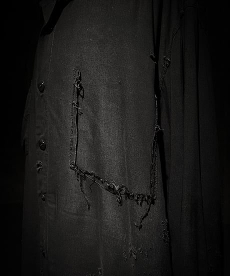 Vintage damage Distressed Rayon Long Sleeve Shirt - Black
