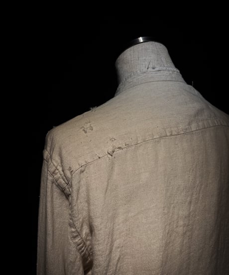 Vintage damage Linen Stand Collar Shirt - Beige