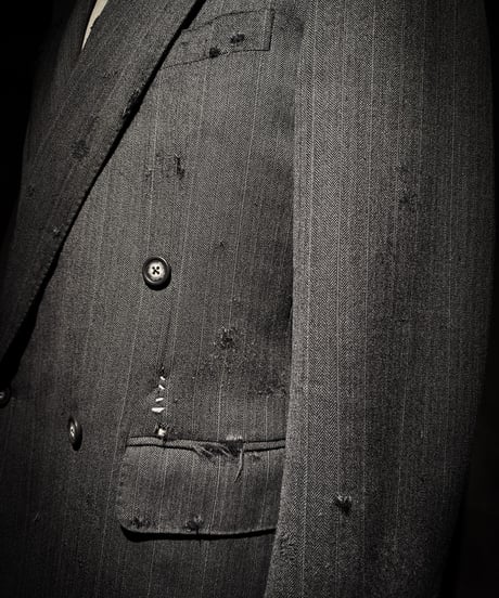 Faded Herringbone Distressed Double-Breasted Jacket