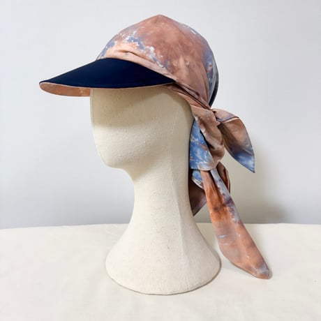 70cm Carré／【一点もの】手染め 月虹Orange x Navy スカーフキャップ70cm角