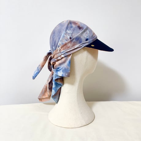 70cm Carré／【一点もの】手染め 月虹Orange x Navy スカーフキャップ70cm角