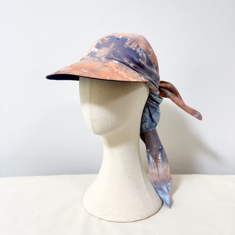 70cm Carré／【一点もの】手染め 月虹Orange x Navy スカーフキャップ70cm角