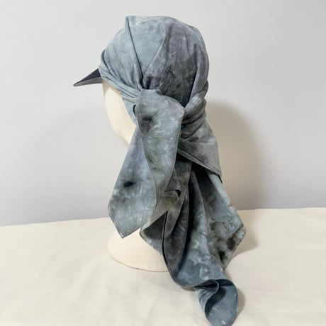 90cm Carré／【一点もの】手染め 月虹Gray スカーフキャップ90cm角