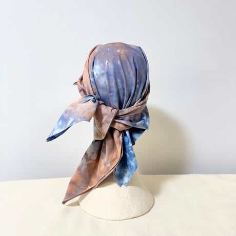 70cm Carré／【一点もの】手染め 月虹Orange x Navy スカーフキャップ70cm角