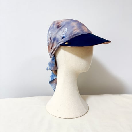 70cm Carré／【一点もの】手染め 月虹Orange x Navy スカーフキャップ70cm角