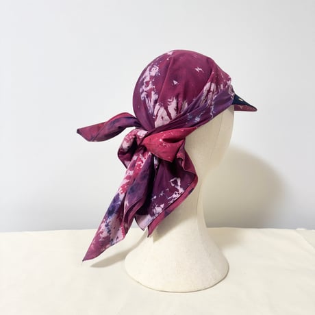 70cm Carré／【一点もの】手染め 月虹ヴィンテージレッド スカーフキャップ70cm角