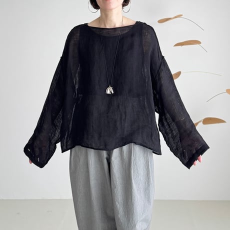 LINEN VOILE GAUZE PULLOVER / BLACK