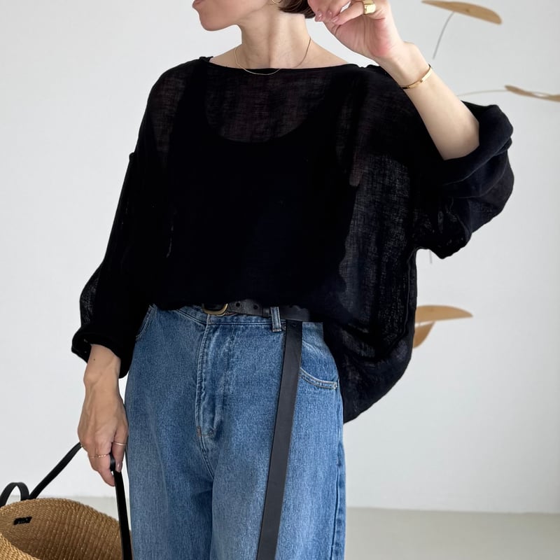 LINEN VOILE GAUZE PULLOVER / BLACK | ARGUE