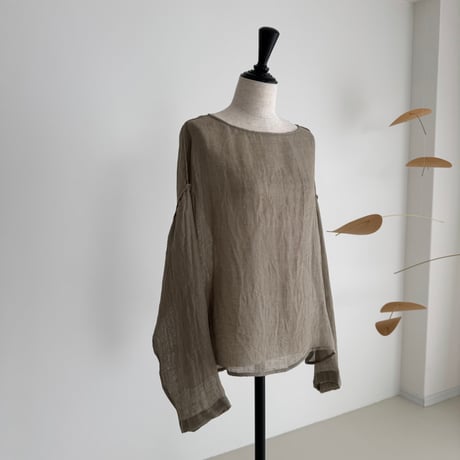 LINEN VOILE GAUZE PULLOVER / DARK-BEIGE