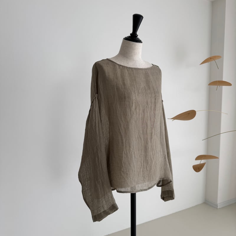LINEN VOILE GAUZE PULLOVER / DARK-BEIGE | ARGUE