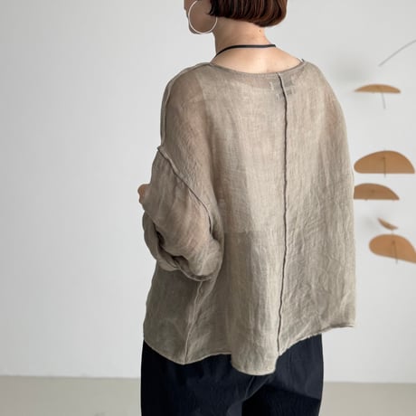 LINEN VOILE GAUZE PULLOVER / DARK-BEIGE