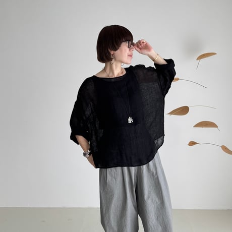 LINEN VOILE GAUZE PULLOVER / BLACK
