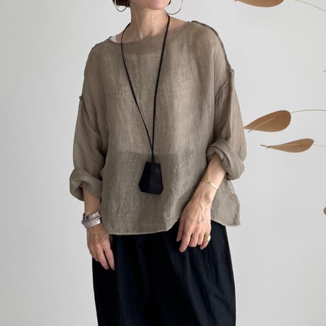 LINEN VOILE GAUZE PULLOVER / DARK-BEIGE