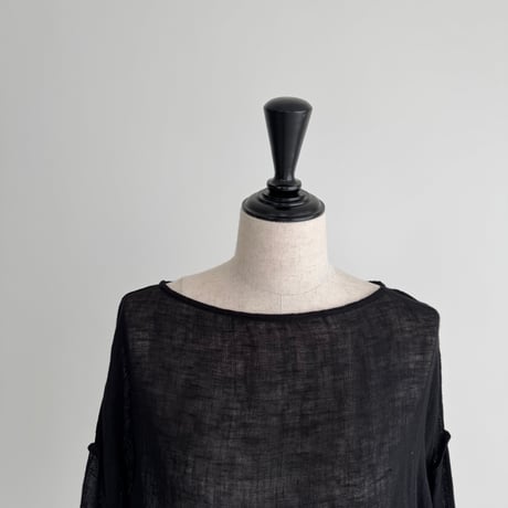 LINEN VOILE GAUZE PULLOVER / BLACK