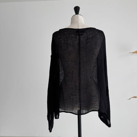 LINEN VOILE GAUZE PULLOVER / BLACK