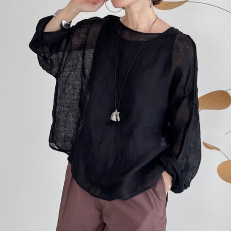 LINEN VOILE GAUZE PULLOVER / BLACK