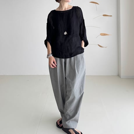 LINEN VOILE GAUZE PULLOVER / BLACK