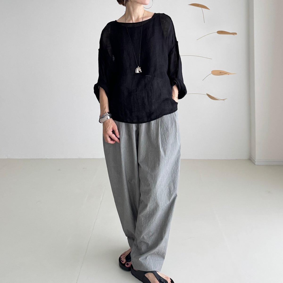 LINEN VOILE GAUZE PULLOVER / BLACK | ARGUE
