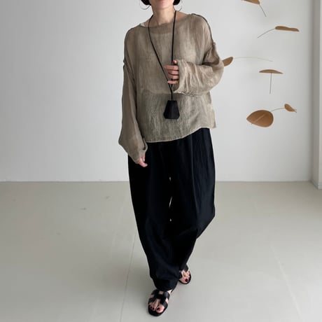 LINEN VOILE GAUZE PULLOVER / DARK-BEIGE