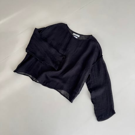 LINEN VOILE GAUZE PULLOVER / BLACK