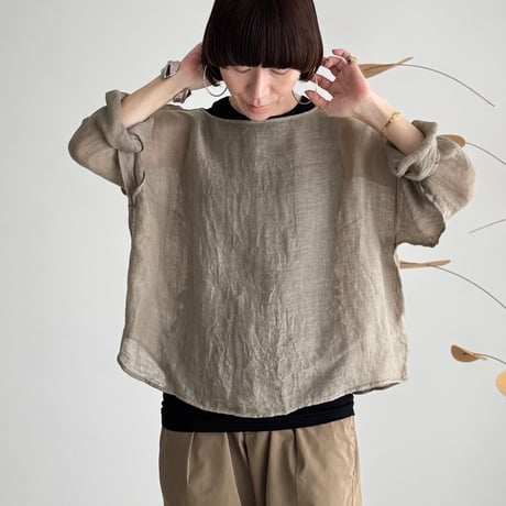 LINEN VOILE GAUZE PULLOVER / DARK-BEIGE
