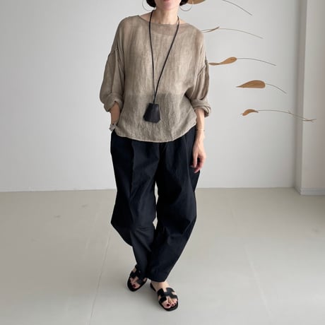 LINEN VOILE GAUZE PULLOVER / DARK-BEIGE