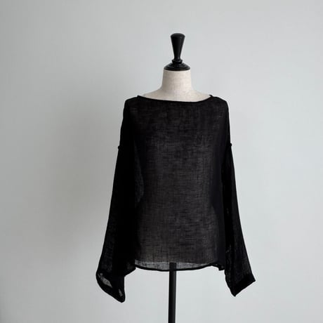 LINEN VOILE GAUZE PULLOVER / BLACK