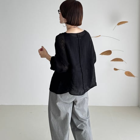 LINEN VOILE GAUZE PULLOVER / BLACK