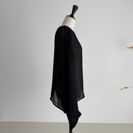 LINEN VOILE GAUZE PULLOVER / BLACK