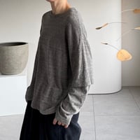 RAW MELANGE COTTON JERSEY   Layered Long T-shirt  【MOKU－ＣHACOAL】