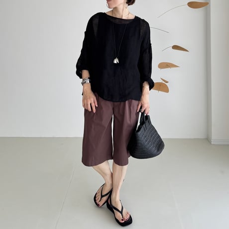 LINEN VOILE GAUZE PULLOVER / BLACK