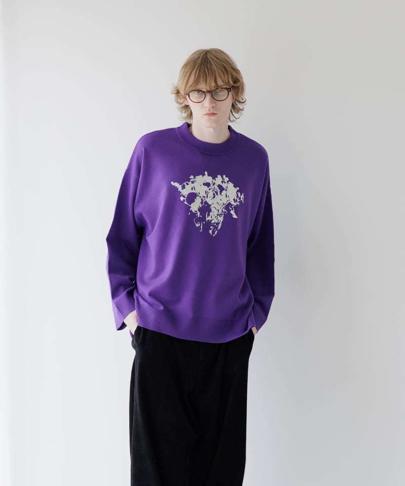 SILVER PRINTED LOOSE FIT KNIT SWEATER | MB -the