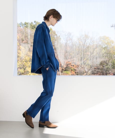 OVERDYED OPEN COLLAR DENIM SHIRT JACKET Fabric by KUROKI