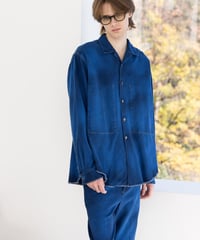 OVERDYED OPEN COLLAR DENIM SHIRT JACKET Fabric by KUROKI