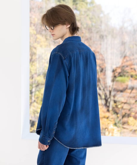 OVERDYED OPEN COLLAR DENIM SHIRT JACKET Fabric by KUROKI
