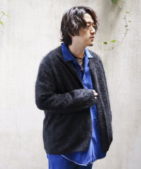 OVERDYED OPEN COLLAR DENIM SHIRT JACKET Fabric by KUROKI