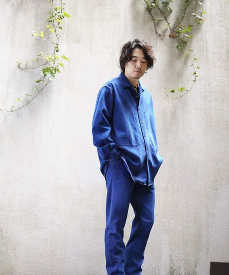 OVERDYED OPEN COLLAR DENIM SHIRT JACKET Fabric by KUROKI