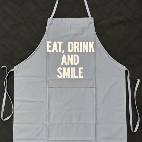 [🌟新発売　]ADULT  APRON ”EAT、DRINK AND SMILE“ APRON (生成りロゴ)GREY COLOR