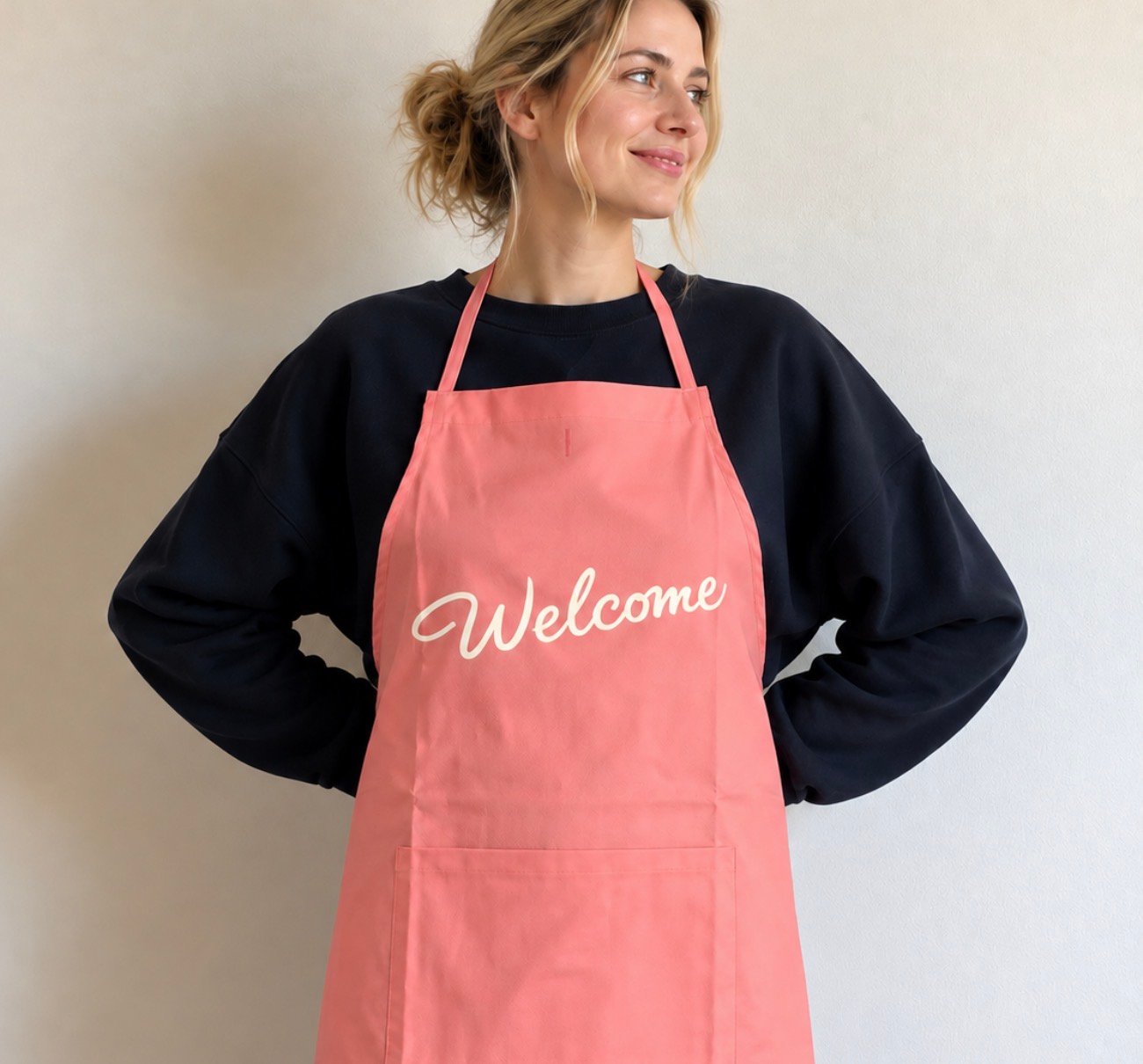 DRESSSEN エプロン VERY WELCOME 🌟新発売] ADULT APRON ”welcome“ (生成りロゴ)PINK C