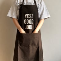 PRDB1 THE PROFESSIONAL APRON“ YES！GOOD JOB！(DARK BROWN  COLOR )※首の紐をお好きな位置で結んで固定できます