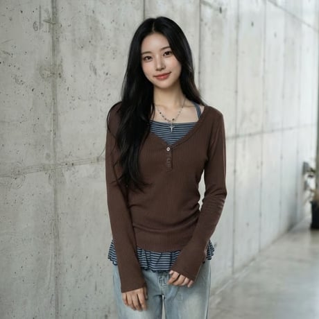 45Yネックボタンロングスリーブ