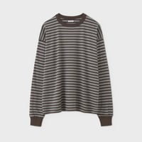 PHIGVEL‐MAKERS Co． Border Long Sleeve Top (Stone Brown×Green)